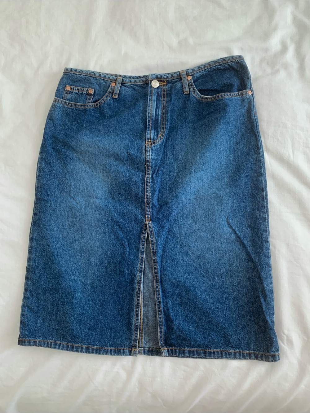 Paris Blues Mid-Blue Denim Pencil Skirt with Front Slit